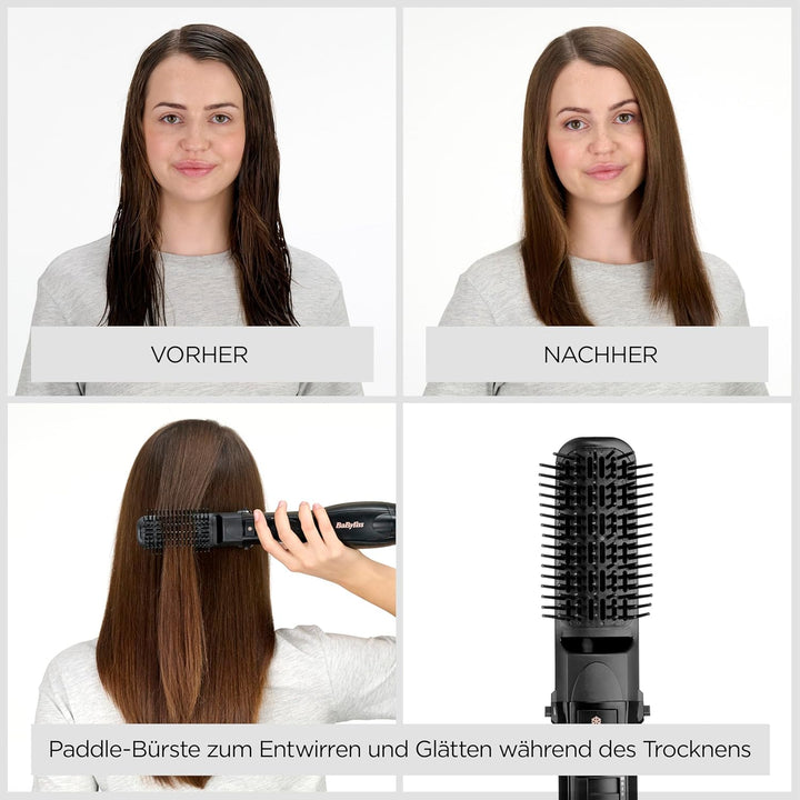 BaByliss Smooth Finish 1200 – 4‑in‑1 Warmluftbürste zum Trocknen, Formen, Glätten & Volumenstyling,