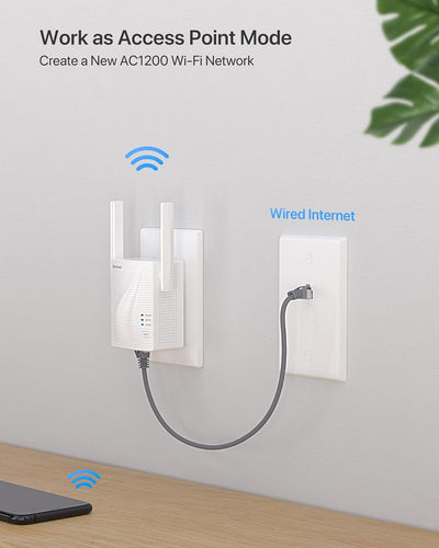 BrosTrend WLAN Verstärker/Repeater AC1200, Dual WLAN, 867 Mbit/s 5 GHz und 300 Mbit/s 2,4 GHz, 1 Eth