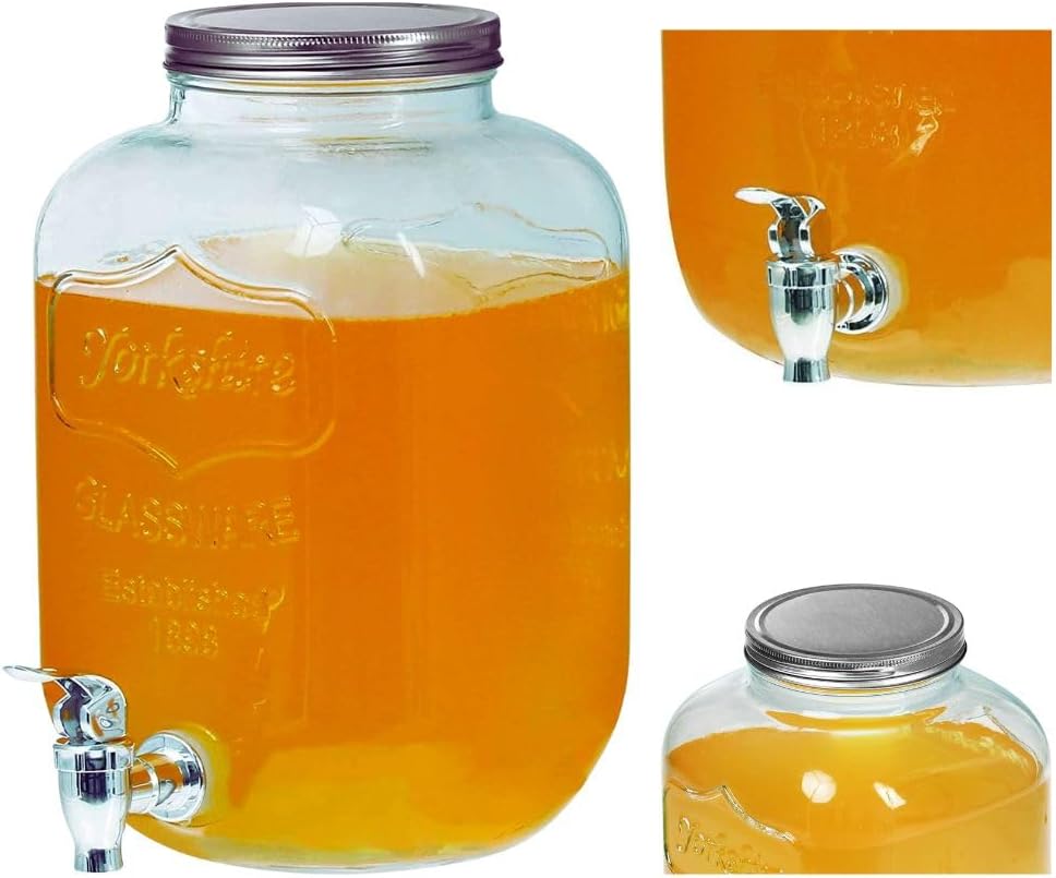 Saftspender 5/8 L aus Glas mit Zapfhahn Wasserspender Getränkespender Landh (8 L), 8 L