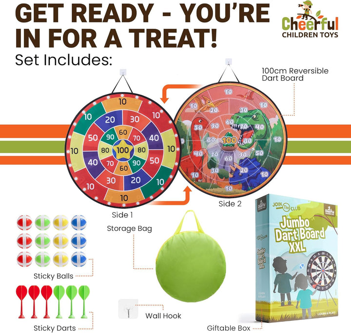 Cheerful Children Toys Jumbo Kids Dartscheibe XL oder XXL, grosse Klett-Dartscheibe mit wendbaren De