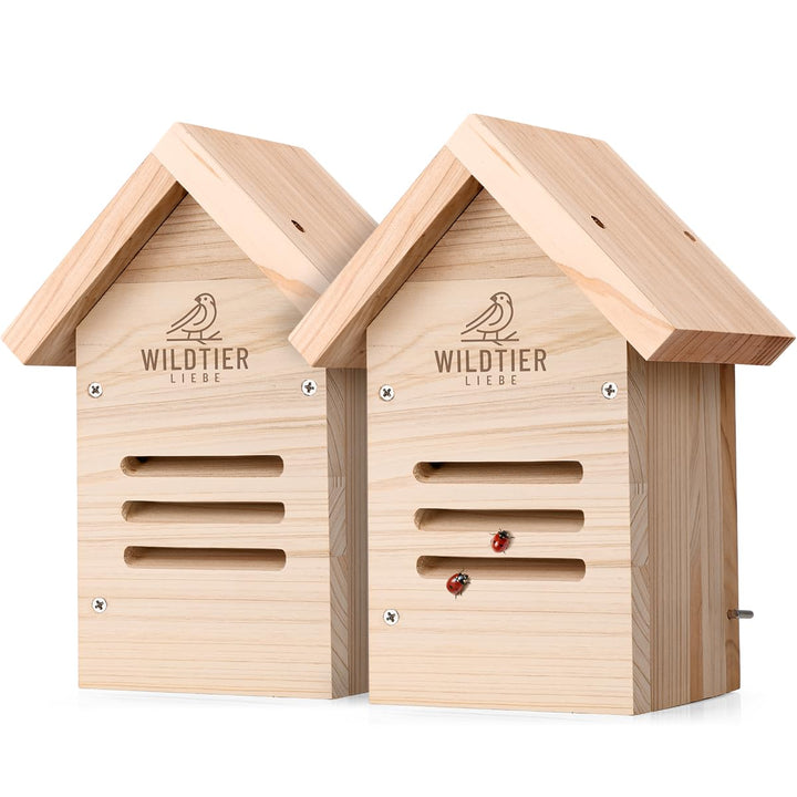 wildtier liebe Marienkäfer-Hotel, Marienkäferhaus – 2er Set I Wetterfest &amp; Unbehandelt aus Massiv-Ho
