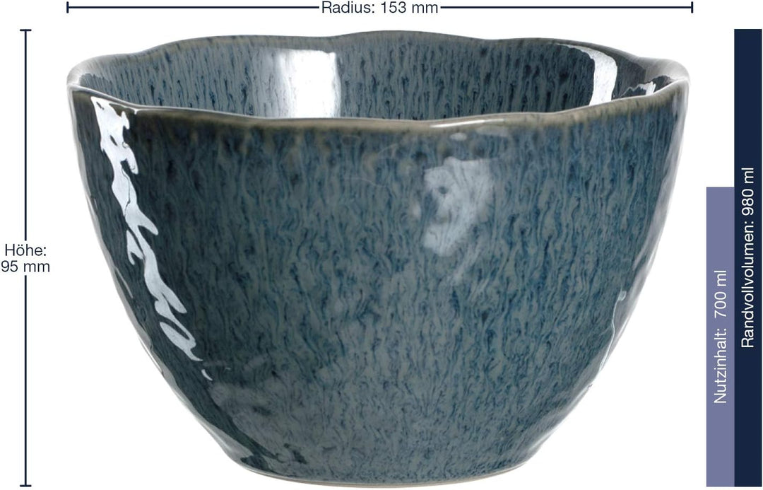 LEONARDO HOME 018545 MATERA 6er Set Schale, Keramik, blau Blau 15,3 cm, Blau 15,3 cm