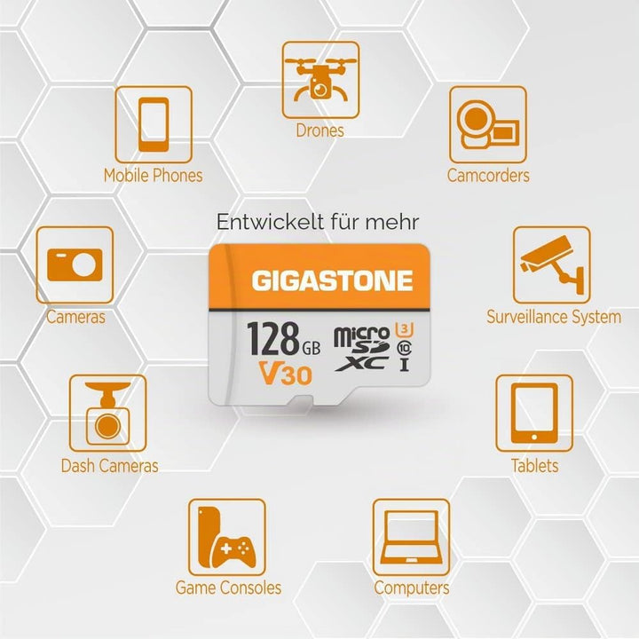Gigastone 128GB MicroSDXC Speicherkarte 10er-Pack + SD Adapter, für Gopro, Action-Kamera, Drohne, DJ