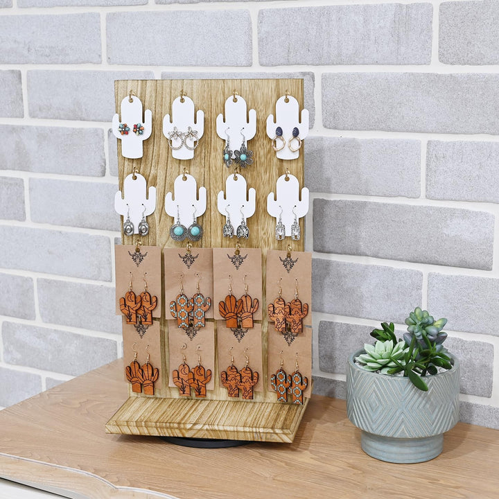 Ikee Design Drehbarer zweiseitiger Schmuckständer aus Holz, drehbarer Organizer mit 32 Haken zur Auf