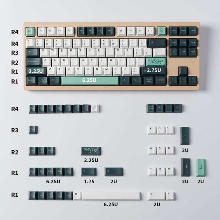 141 Tasten PBT Botanical Keycaps Cherry Profile DYE-SUB Geeignet für 61/64/68/84/87/96/104/108 Mecha