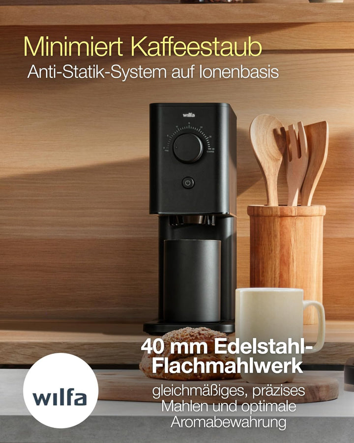 Wilfa ZENSE Kaffeemühle - 30 Mahlgrade - 40mm Edelstahl-Flachmahlwerk - Antistatik - luftdicht versc
