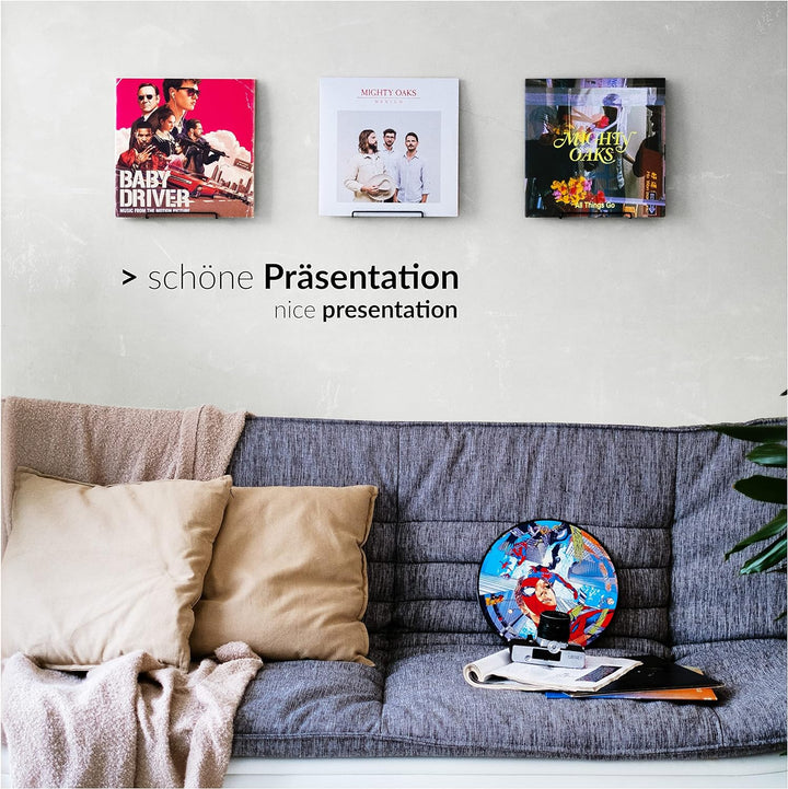 Schallplatten Wandhalterung | 4 Stück | Vinyl Aufbewahrung | Farbe Matt Schwarz Metall | Vinyl Wandh