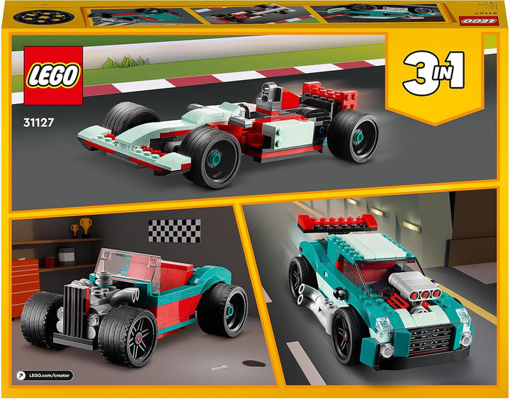 LEGO 31127 Creator 3-in-1 Strassenflitzer: Rennwagen, Muscle Car und Hot Rod, Modellauto Bausatz, Sp