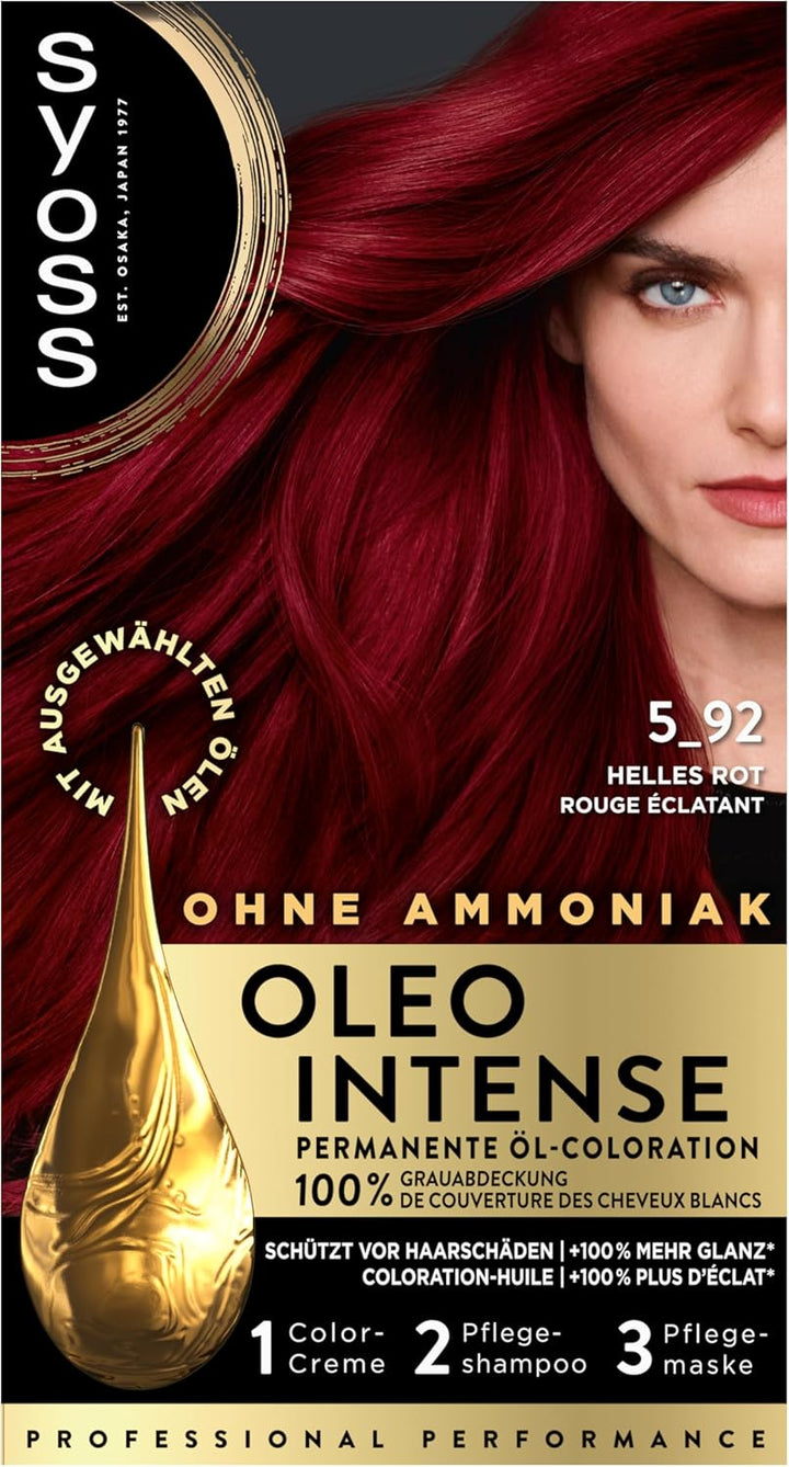 Syoss Oleo Intense Öl-Coloration 10-50 5-92 Helles Rot Stufe 3 (115 ml), dauerhafte Haarfarbe mit pf
