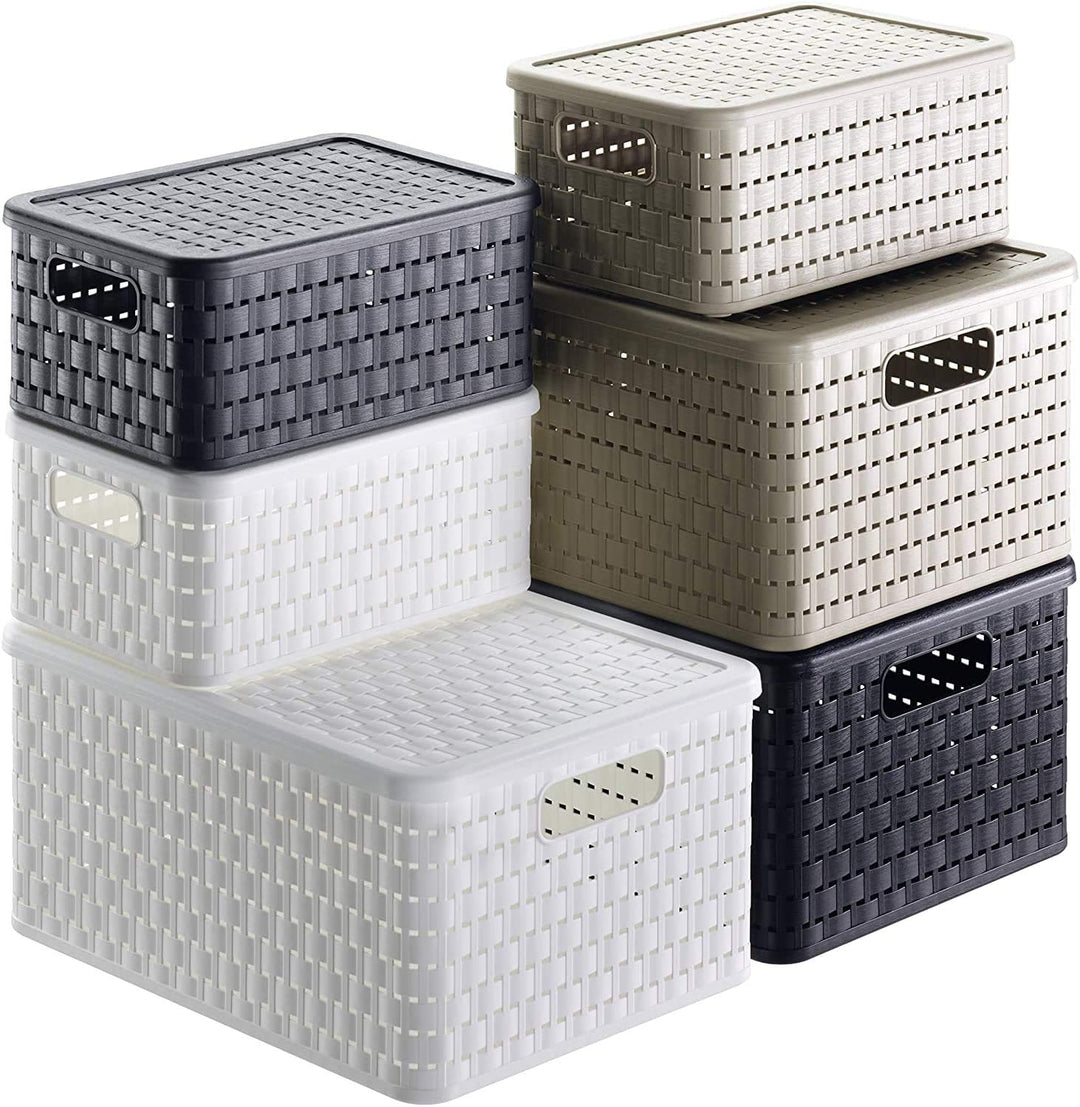 Rotho Country 3er-Set Aufbewahrungsbox Rattan-Optik, Kunststoff (PP) BPA-frei, anthrazit, 14l, (32,8