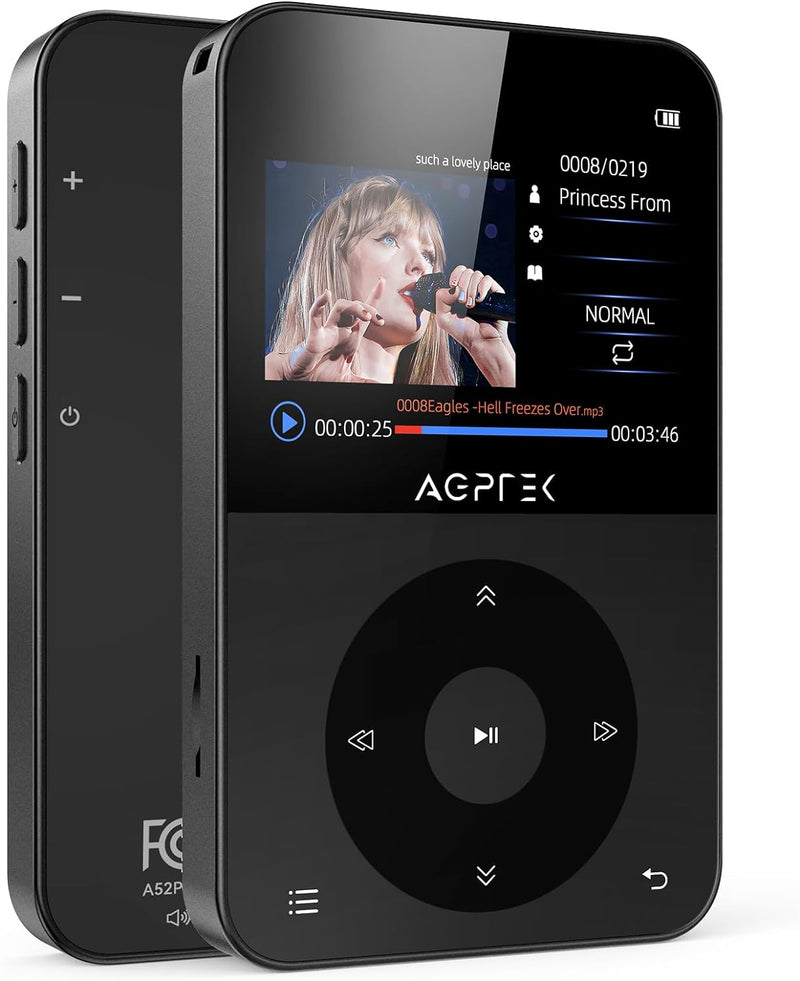 AGPTEK 64GB MP3 Player Bluetooth 5.3, mit 2,3 Zoll TFT horizontalem Farbbildschirm, MP3 Player mit K