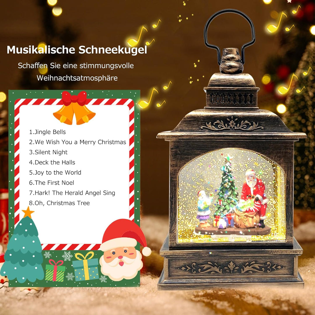 Marsyu Weihnachts Schneekugel Laterne mit Zeitschaltuhr, Beleuchtete USB/batteriebetriebene Wirbelnd