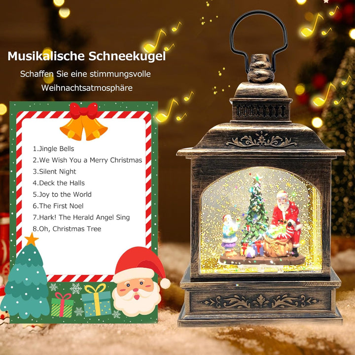 Marsyu Weihnachts Schneekugel Laterne mit Zeitschaltuhr, Beleuchtete USB/batteriebetriebene Wirbelnd