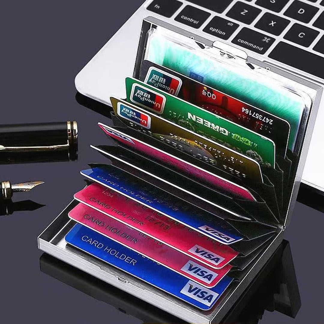 * RFID NFC Kreditkartenetui Schutz für Damen und Herren aus gebürstetem Edelstahl 6 Fächer für Visit