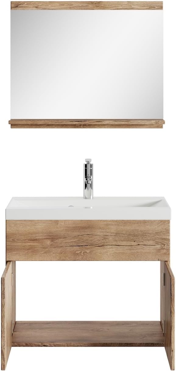 Badplaats B.V. Badezimmer Badmöbel Set Montreal 02 60cm Waschbecken Braun Eiche - Unterschrank Wasch