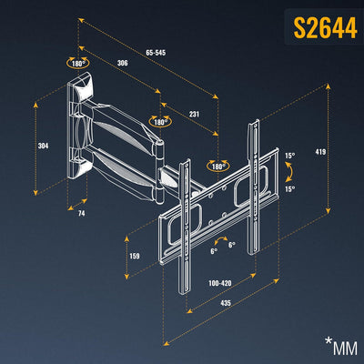 RICOO TV Wandhalterung Fernseher Schwenkbar Neigbar für 30-55 Zoll, Universal TV Halterung S2644, Fe