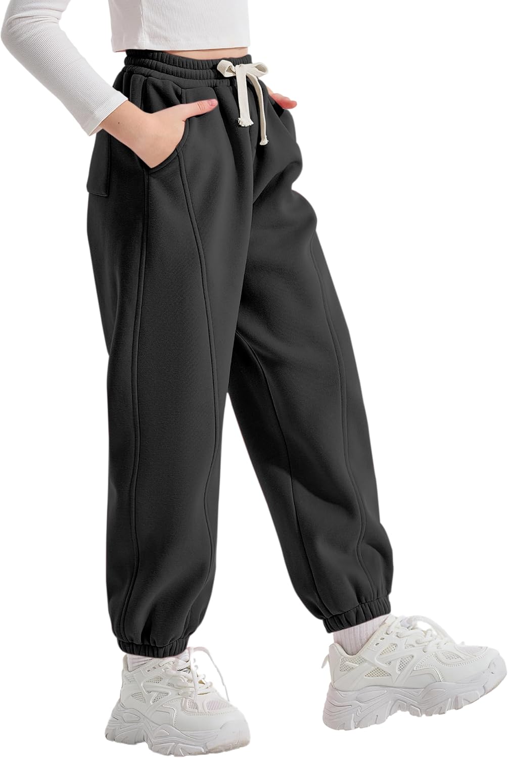 Rolanko Jogging Hose für Mädchen, Baumwoll Fleece Sport Joggers Trainingsanzug mit Mehreren Taschen