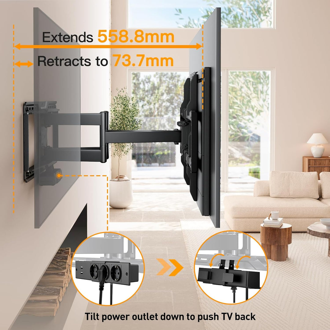 Perlegear voll-bewegliche TV Wandhalterung mit Steckdosenleiste, 42"-90", 68KG, vormontierte TV Halt