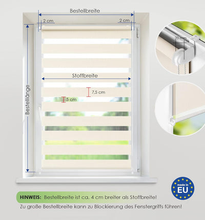 Rikmani Doppelrollo Fensterrollo ARD Duo-Rollo Klemmfixierung Zebrarollo Seitenzugrollo ohne Bohren,