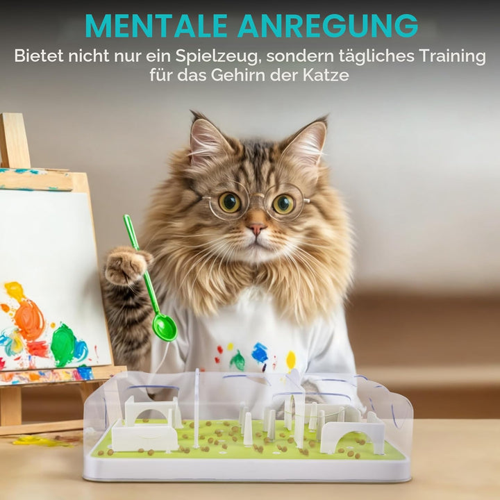 ALL FOR PAWS Cat Puzzle Feeder – Langsamer Futterautomat, Interaktives Denkspielzeug Gegen Langeweil