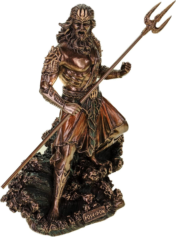 Veronese Figur Meeresgott Poseidon mit Dreizack auf Welle Statue Skulptur Meer Götter Neptun bronzie