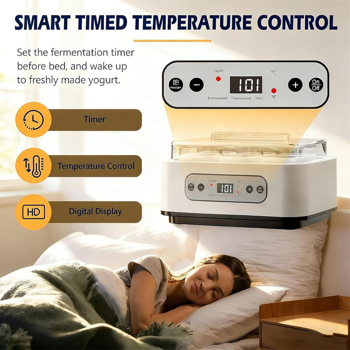 Automatischer Digitaler Joghurtbereiter Yogurt Maker mit 6 Gläsern, Einstellbare Temperatur &amp; Timer