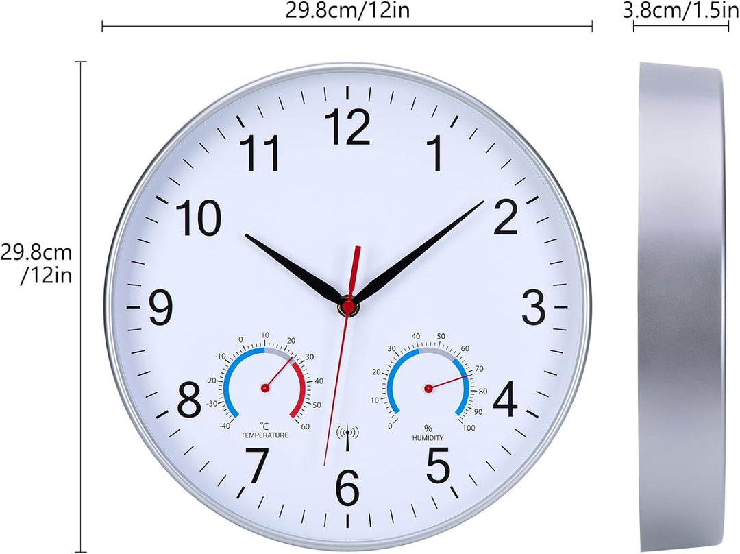 Wanduhr Funk Uhr Mit Temperaturanzeige und Luftfeuchtigkeit Funkuhr Wand Funkwanduhr 30cm Moderne Kü