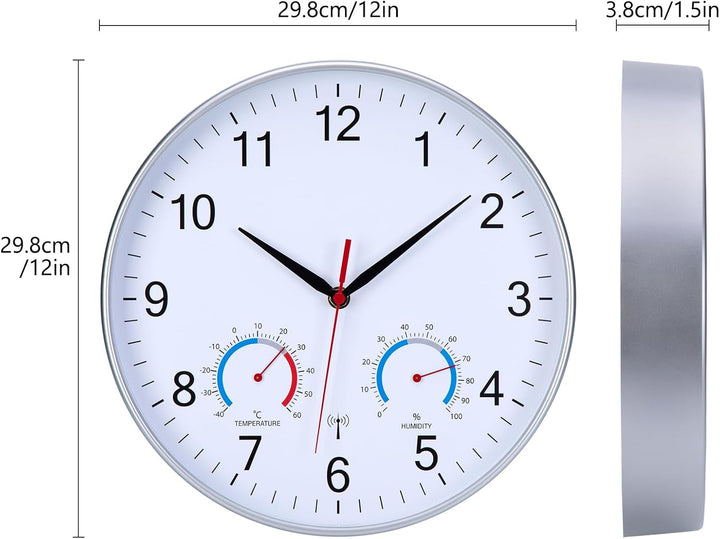 Wanduhr Funk Uhr Mit Temperaturanzeige und Luftfeuchtigkeit Funkuhr Wand Funkwanduhr 30cm Moderne Kü