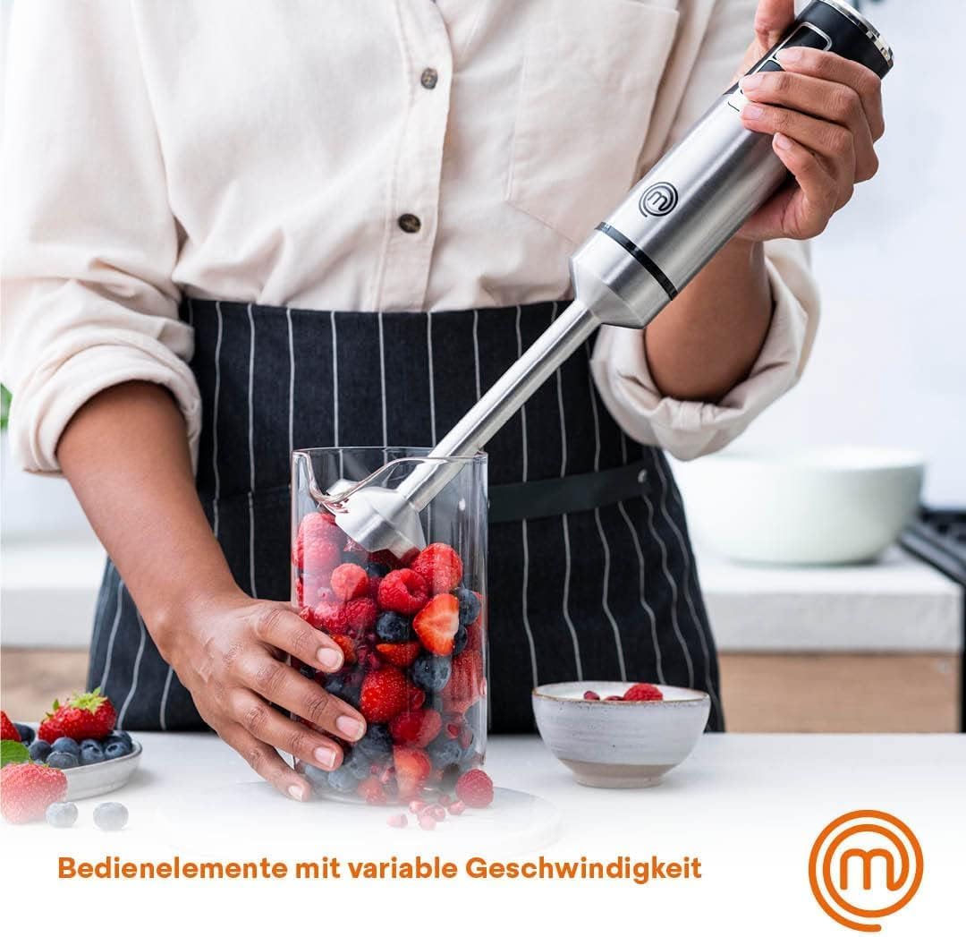 MasterChef Stabmixer Edelstahl 3 in 1, Pürierstab mit Elektrische Schneebesen &amp; Hand Milchaufschäume