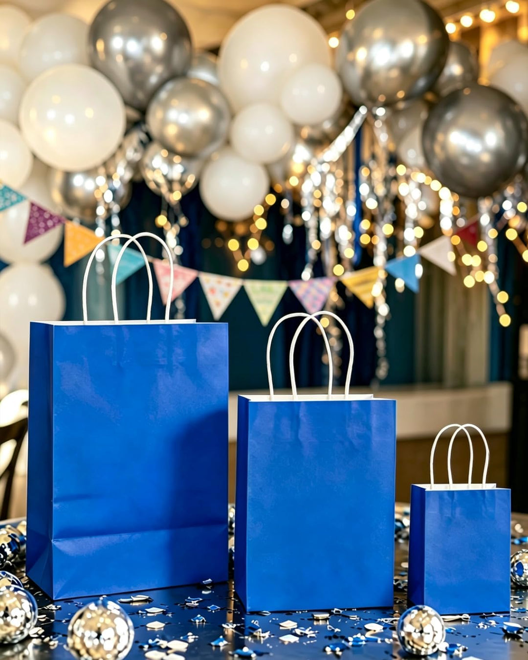 Gcardist Diamantblaue Papiertüten mit Henkeln, Grosspackung mit 100 Stück in verschiedenen Grössen (