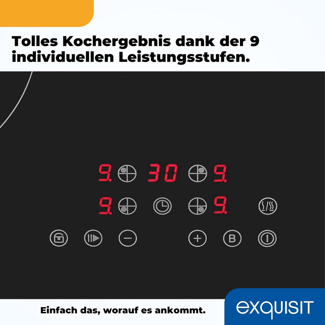 Exquisit Kochfeld EKI 601-2 | Induktion | Touch Control | 4 Kochstellen | Rahmenlos | 7000 W