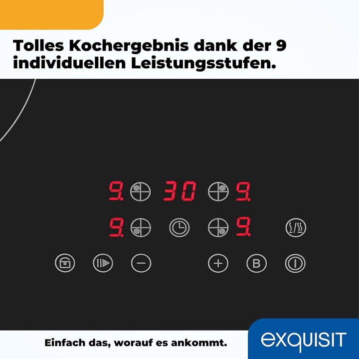 Exquisit Kochfeld EKI 601-2 | Induktion | Touch Control | 4 Kochstellen | Rahmenlos | 7000 W