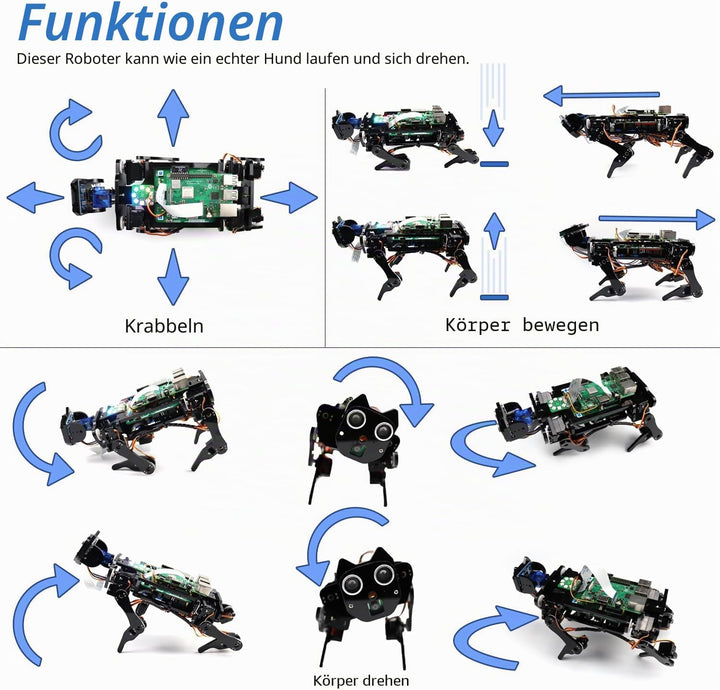 Freenove Robot Dog Kit for Raspberry Pi 4 B 3 B+ B A+, Walking, Self Balancing, Ball Tracing, Face R