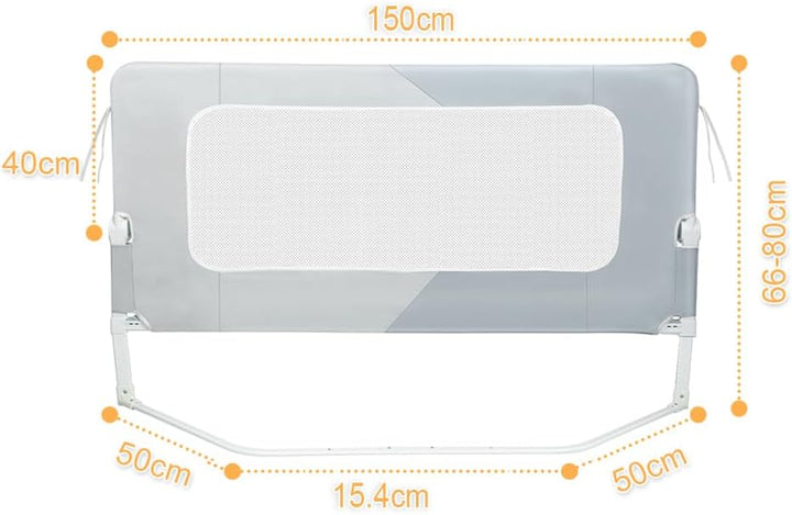 HUOLE Bettschutzgitter mit Verstellbarer Gurte,Rausfallschutz Bett 180° faltbar für Boxspringbett, B