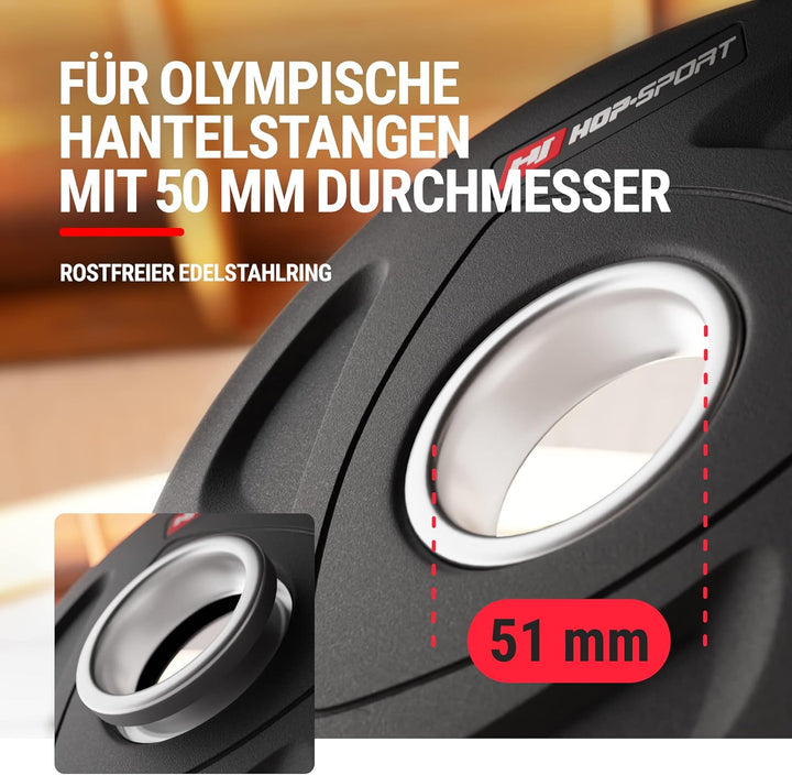 Hop-Sport 25 kg Profi Studio Gusseisen Olympia Hantelscheibe 50mm gummiert Guss Gewichte Hantel Set