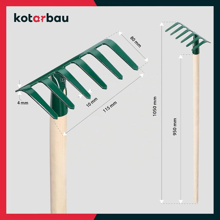 KOTARBAU® Gartenrechen mit 6 Zinken aus Stahl Gartenwerkzeug 109x1000mm, 109x1000mm