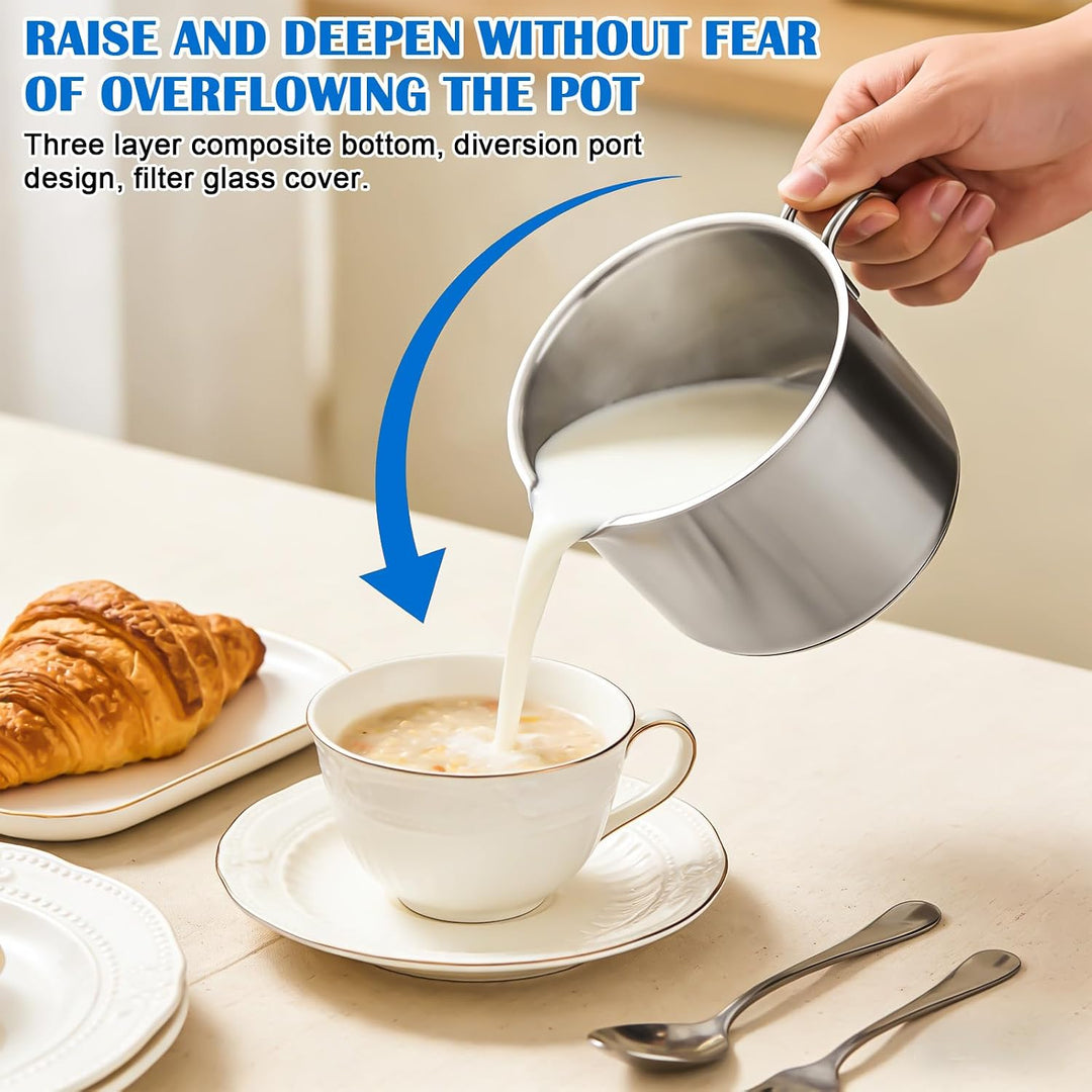 Milchtopf Edelstahl mit Deckel, 1.9L Edelstahltopf mit Glasdeckel, Kochtopf Induktion mit Griff und
