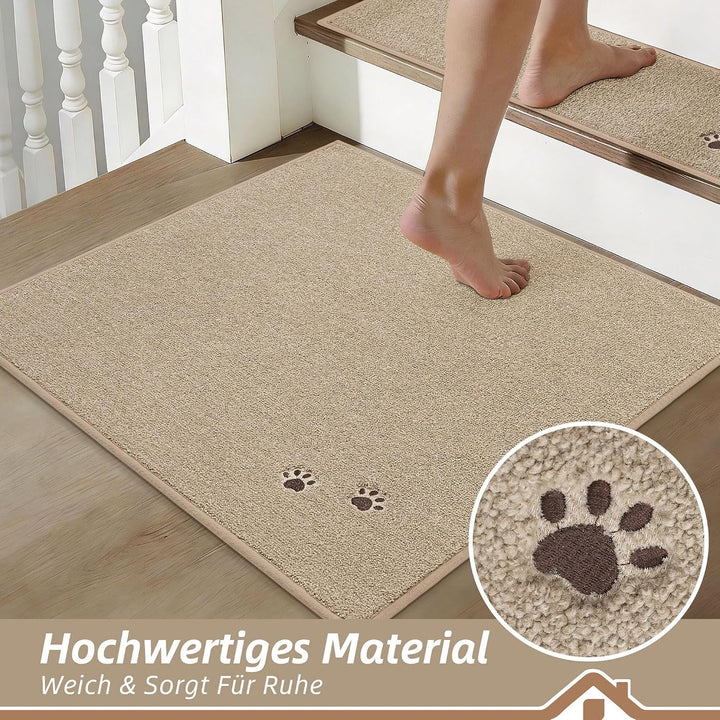 BEQHAUSE Treppeneckmatten Stufenmatten Innen rutschfest, 76X76cm, Beige | Maschinenwaschbare Treppen