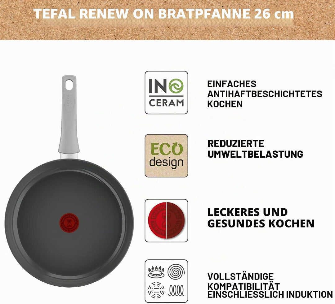 Tefal Renew On Bratpfannen 2 Stück, Grau, 24/28 cm, Keramik-Antihaftbeschichtung, Induktion, Thermo-