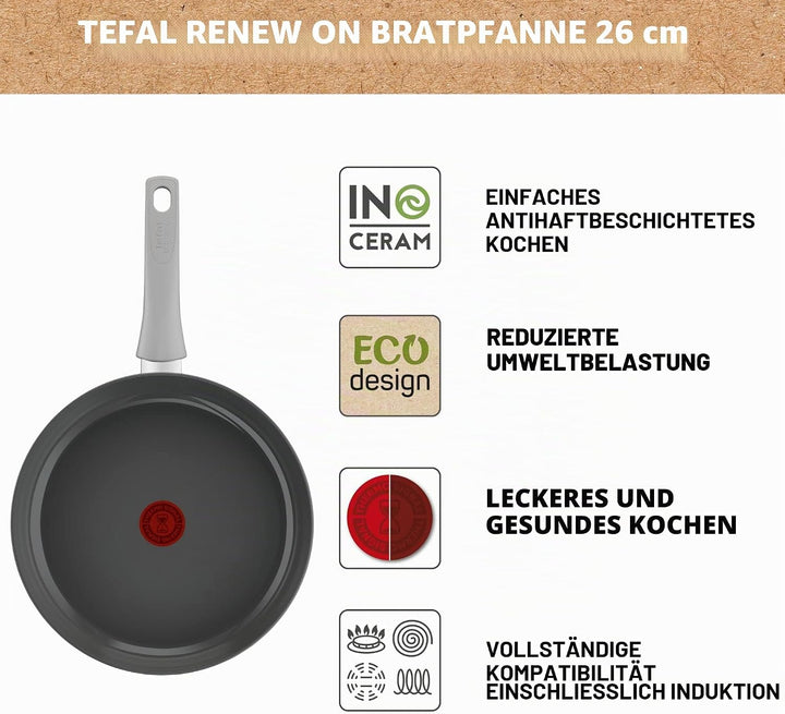 Tefal Renew On Bratpfannen 2 Stück, Grau, 24/28 cm, Keramik-Antihaftbeschichtung, Induktion, Thermo-
