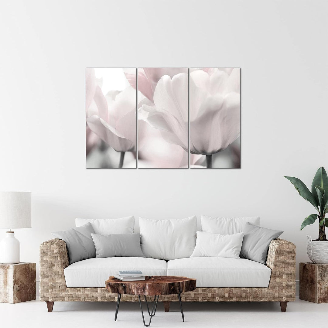 Runa Art Wandbilder Blumen Tulpen Bild XXL Wohnzimmer Schlafzimmer Grau Rosa Natur 120 x 80 cm 3 Tei