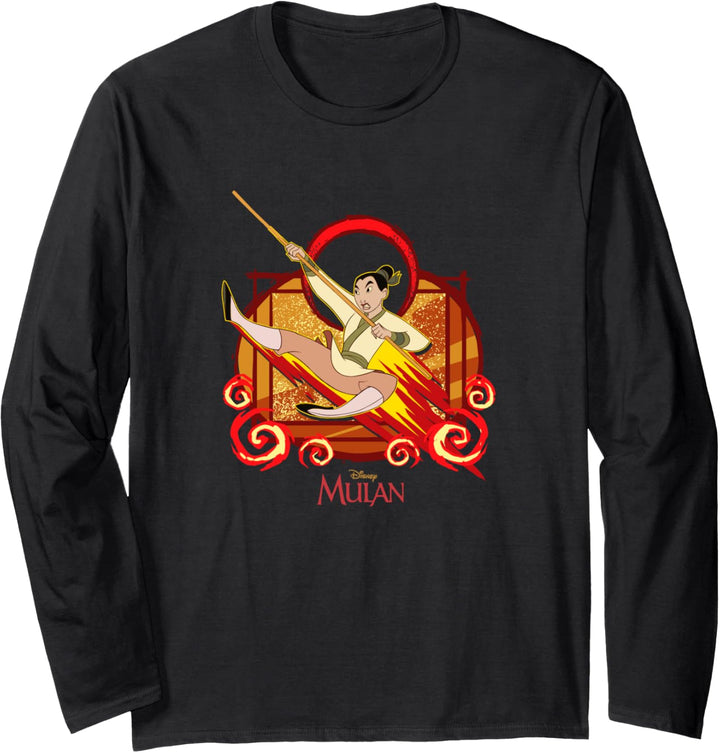 Disney Mulan Jumping With Bo Staff Flames Langarmshirt