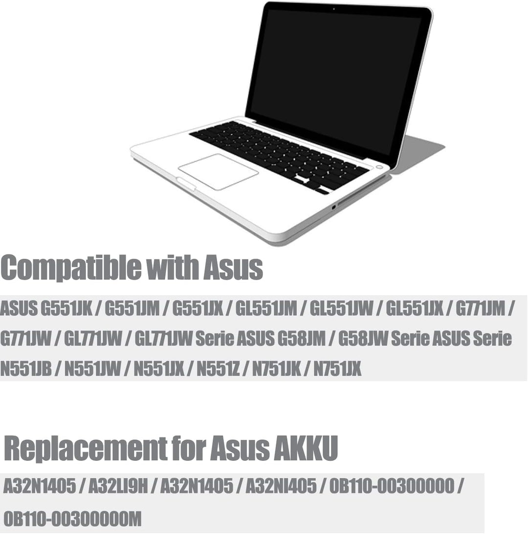 FengWings® 5200mAh A32N1405 Akku, Kompatibel mit asus akku a32n1405 A32ni405, Replace for akku asus