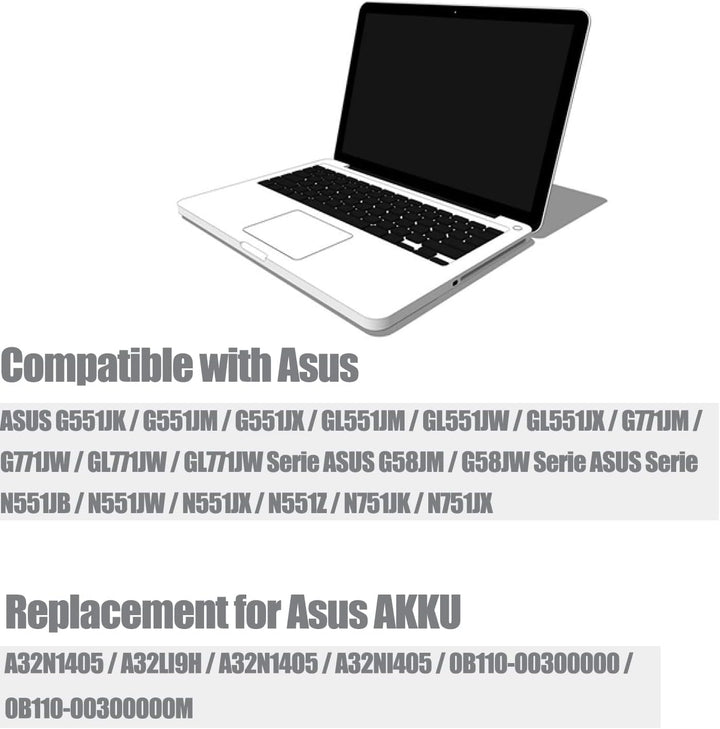 FengWings® 5200mAh A32N1405 Akku, Kompatibel mit asus akku a32n1405 A32ni405, Replace for akku asus