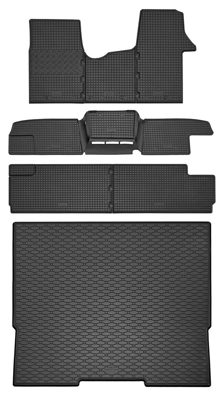 Passgenaue Kofferraumwanne und Gummifussmatten geeignet für OPEL Vivaro B ab 2014 bis 2019 L2 + Gurt