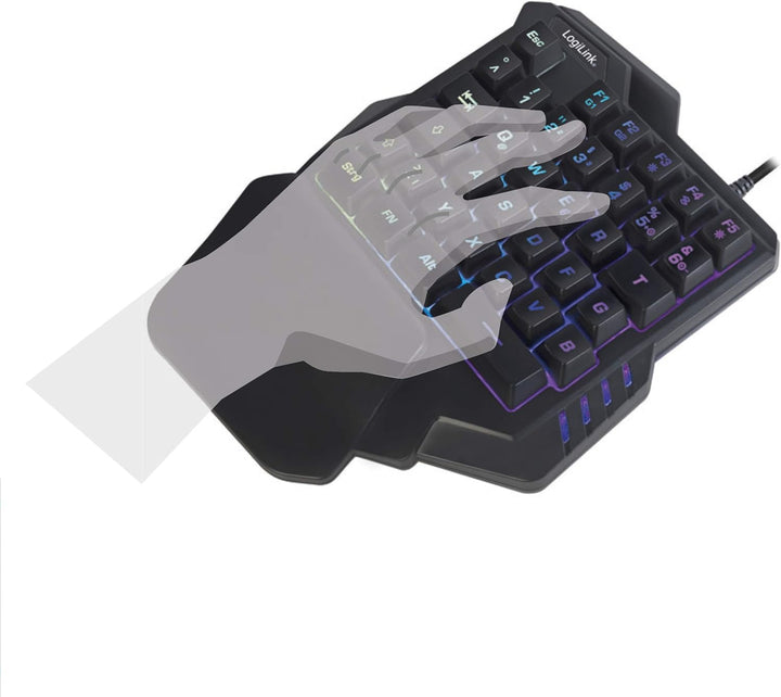 LogiLink Beleuchtete Einhand-Gaming Tastatur mit ergonomischer Handauflage und grossartigen Lichteff