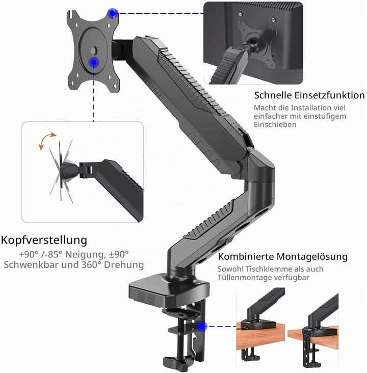 HFTEK Monitor Halter Tischhalterung für Bildschirme 15 bis 34 Zoll (6,5 kg) mit VESA 75/100 (HF12GMC