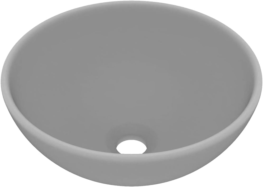 HOMIUSE Luxus-Waschbecken Rund Matt Hellgrau 32,5x14 cm Keramik Waschbecken Waschtisch Aufsatzwaschb