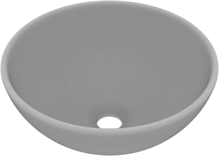 HOMIUSE Luxus-Waschbecken Rund Matt Hellgrau 32,5x14 cm Keramik Waschbecken Waschtisch Aufsatzwaschb