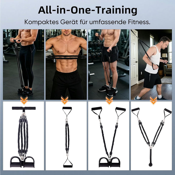 Sit-Up Trainingsgeräte, 45kg Bauchtrainer mit Gummigriffen und 6 Tubes Elastische Zugseil, Einstellb